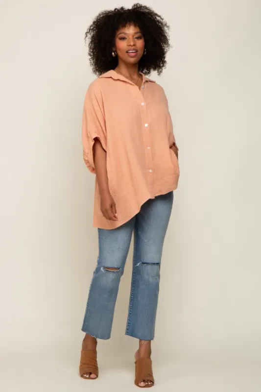 Peach Gauze Double Layered Button Up Top sold by Pinkblush