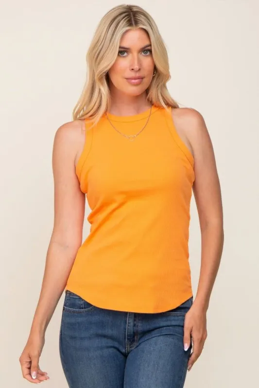 Orange Ribbed Basic Tank Top sold by Pinkblush