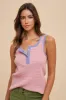 Light Mauve Combo Contrast Striped Rib Henely Tank Top sold by Pinkblush