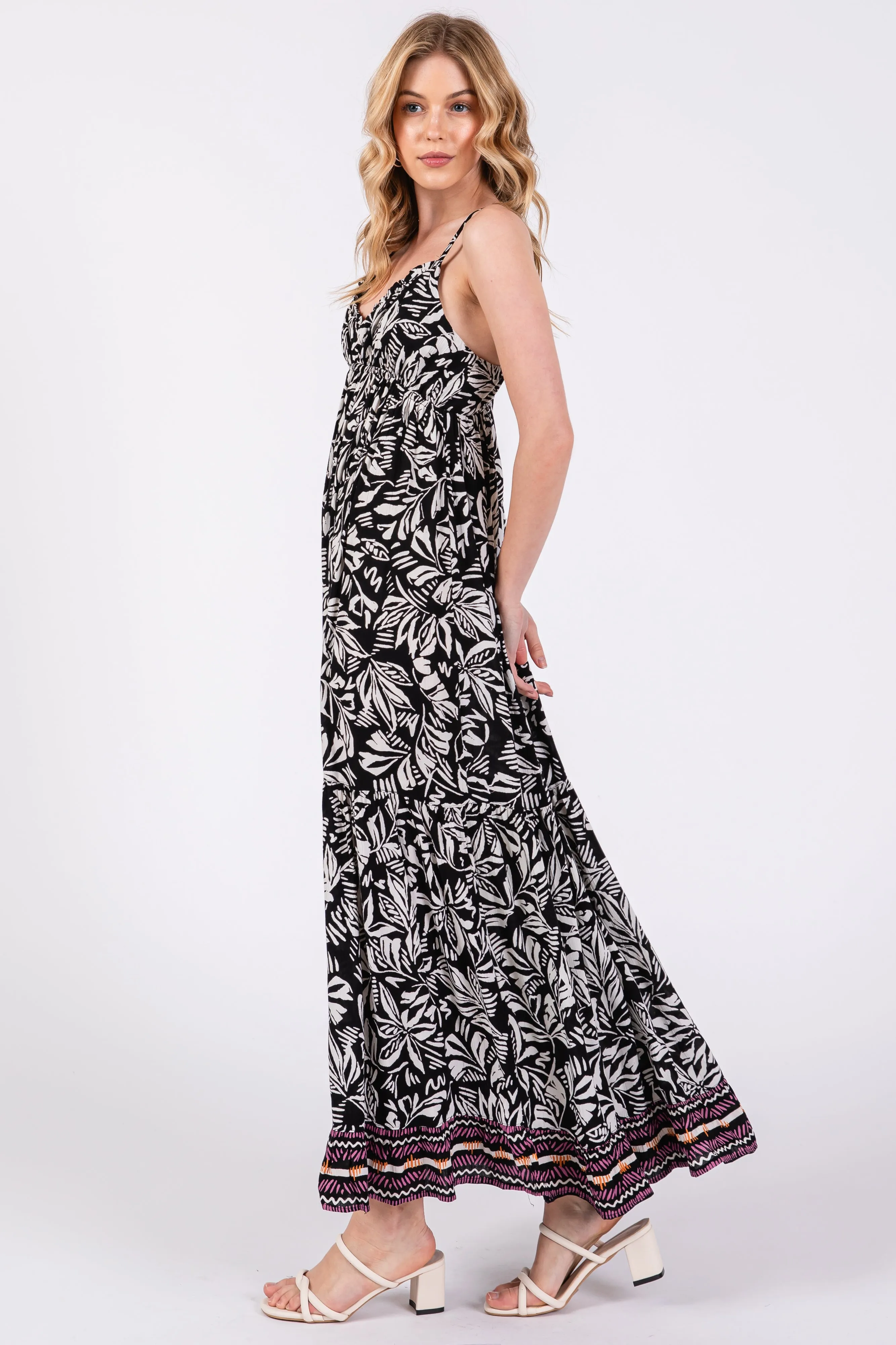 Black Floral Sleeveless Back Tie Maxi Dress sold by Pinkblush product image thumbnail 2