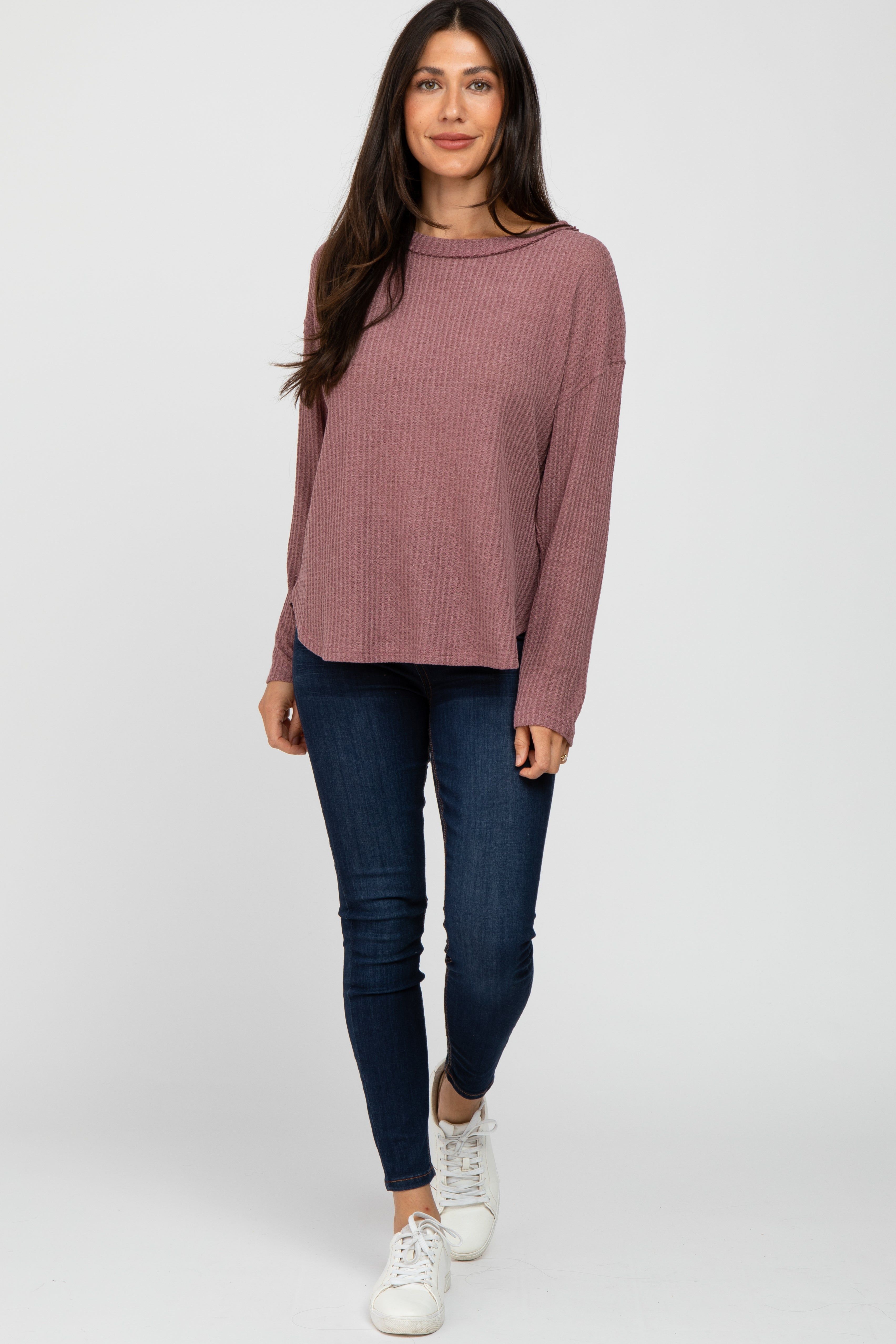 Mauve Waffle Knit Round Hem Top sold by Pinkblush product image thumbnail 2