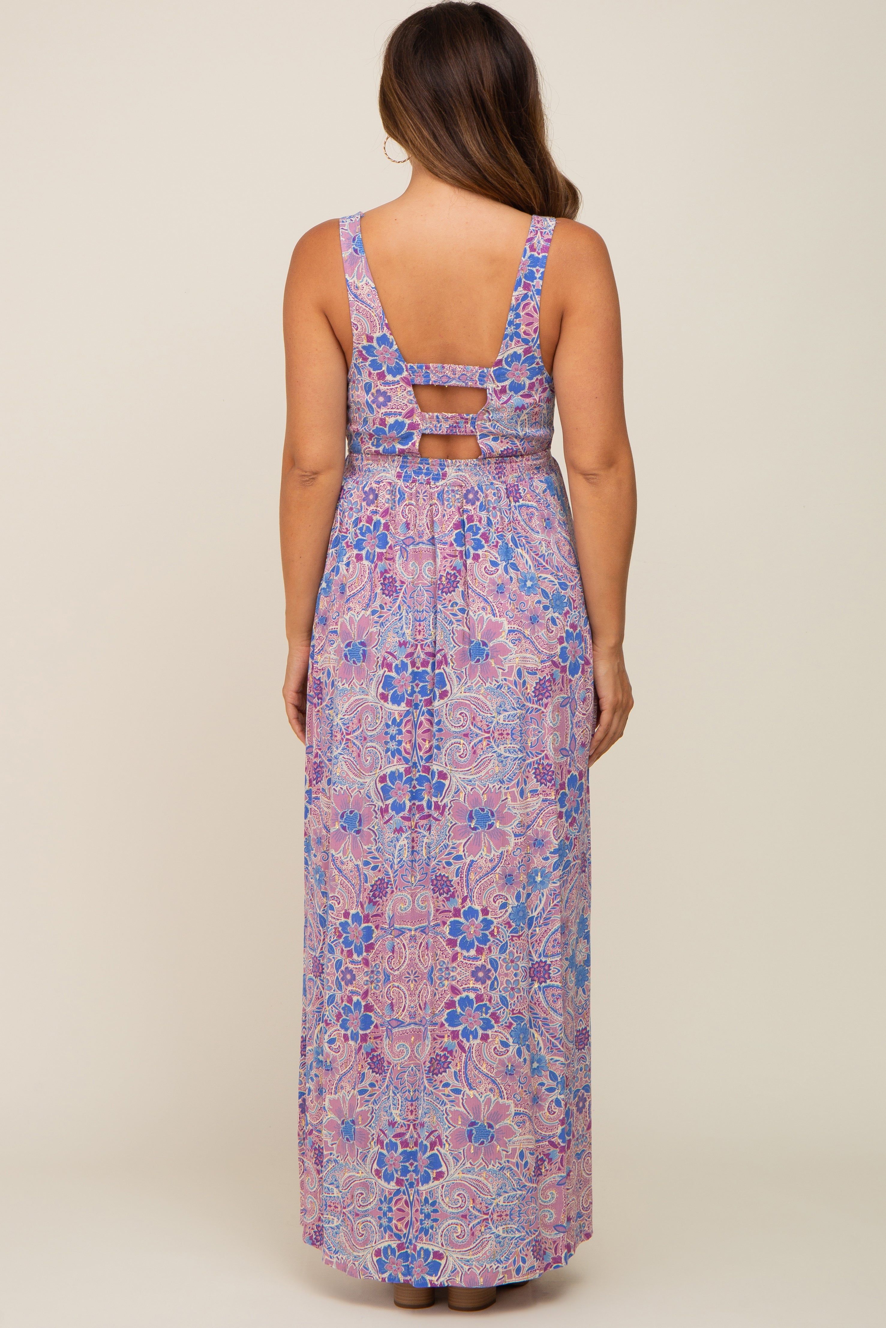 Blue Floral Front Button Maternity Maxi Dress sold by Pinkblush product image thumbnail 4