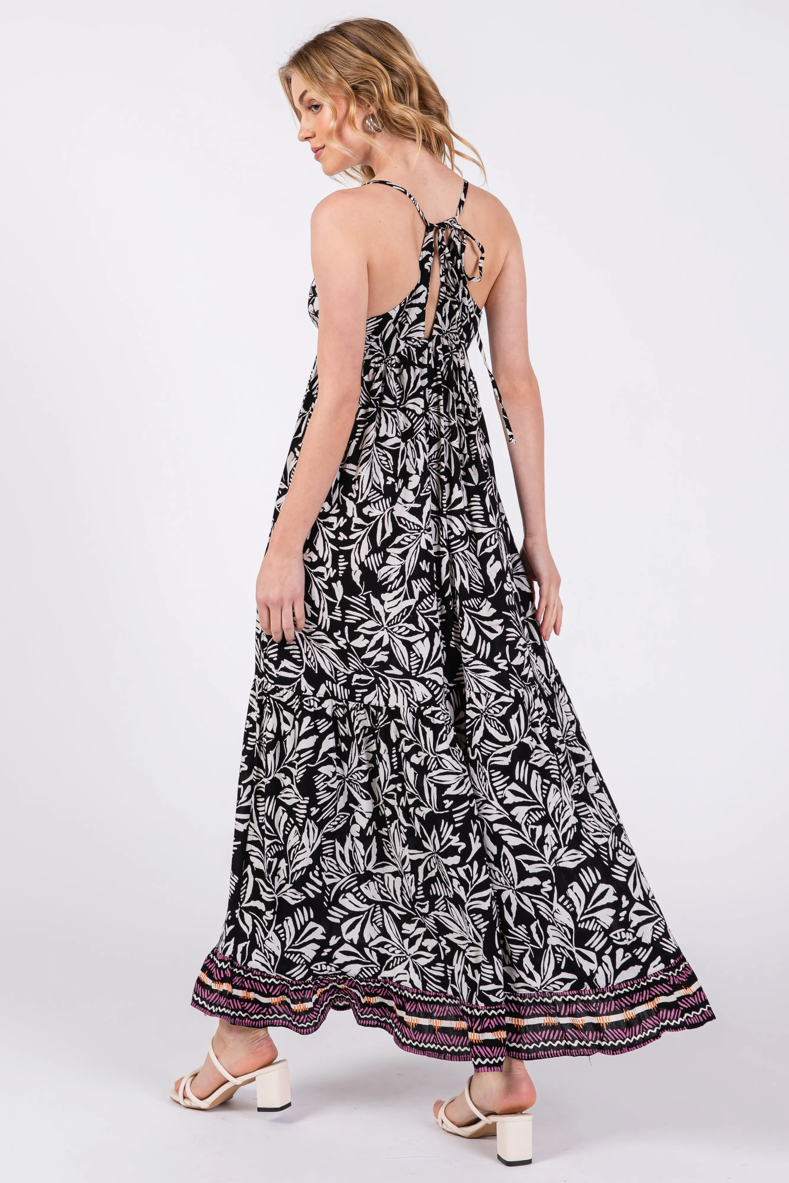 Black Floral Sleeveless Back Tie Maxi Dress sold by Pinkblush product image thumbnail 3