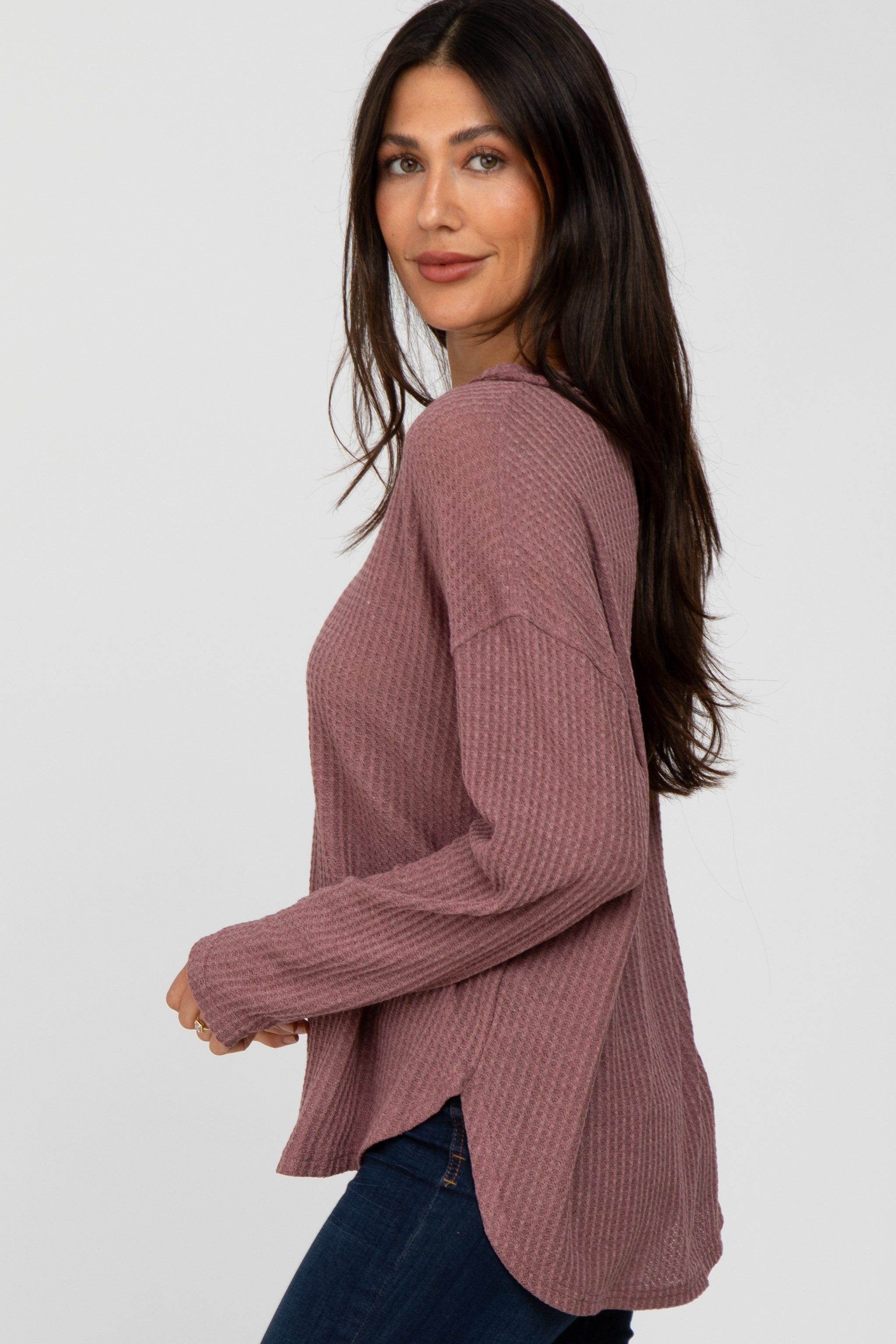 Mauve Waffle Knit Round Hem Top sold by Pinkblush product image thumbnail 3