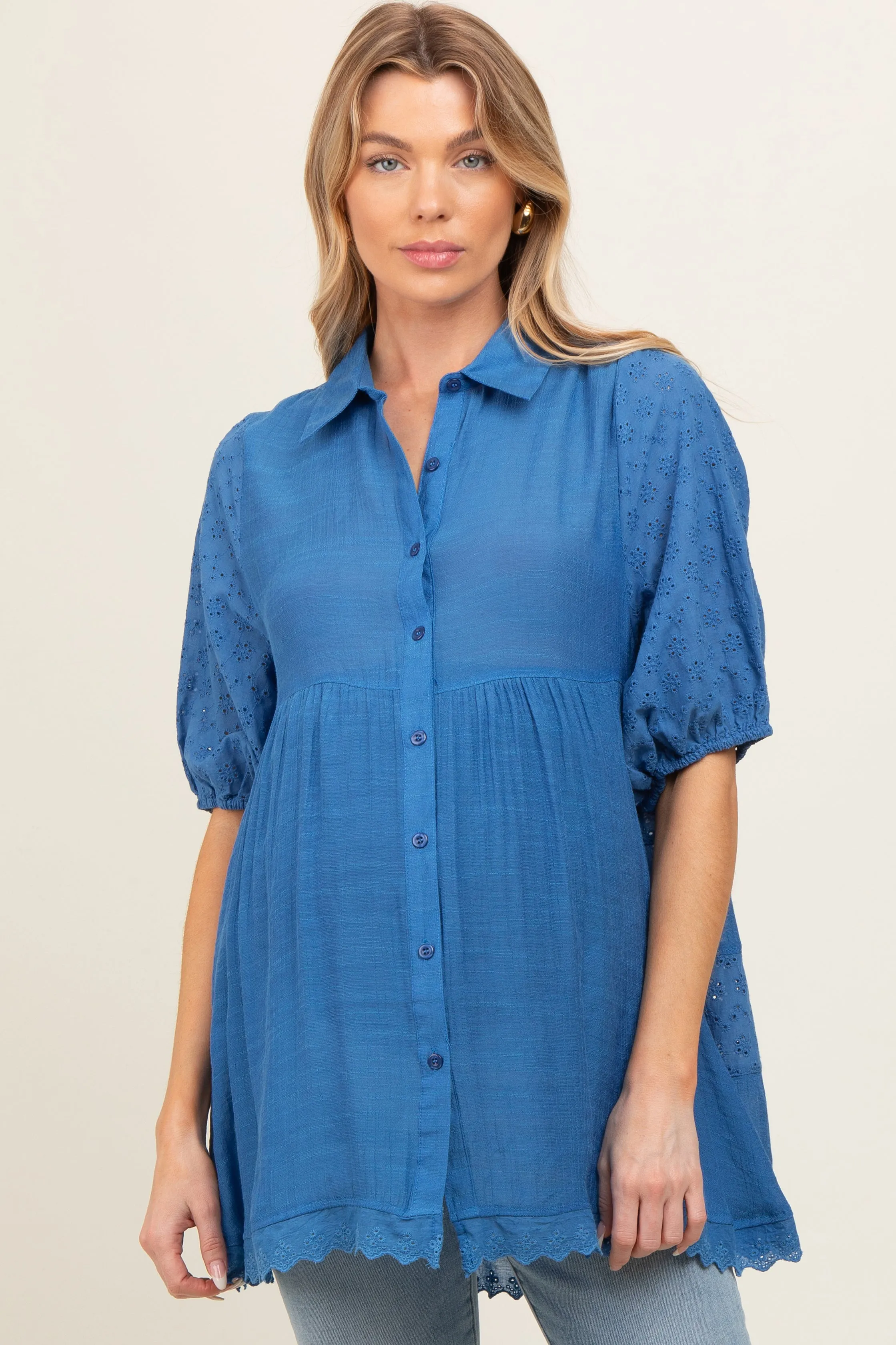 Blue Collared Lightweight Maternity Tunic sold by Pinkblush
