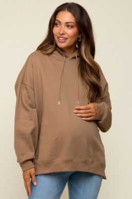 Mocha Drawstring Maternity Hoodie sold by Pinkblush