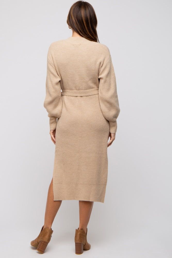 Beige Side Slit Sweater Midi Dress sold by Pinkblush product image thumbnail 4