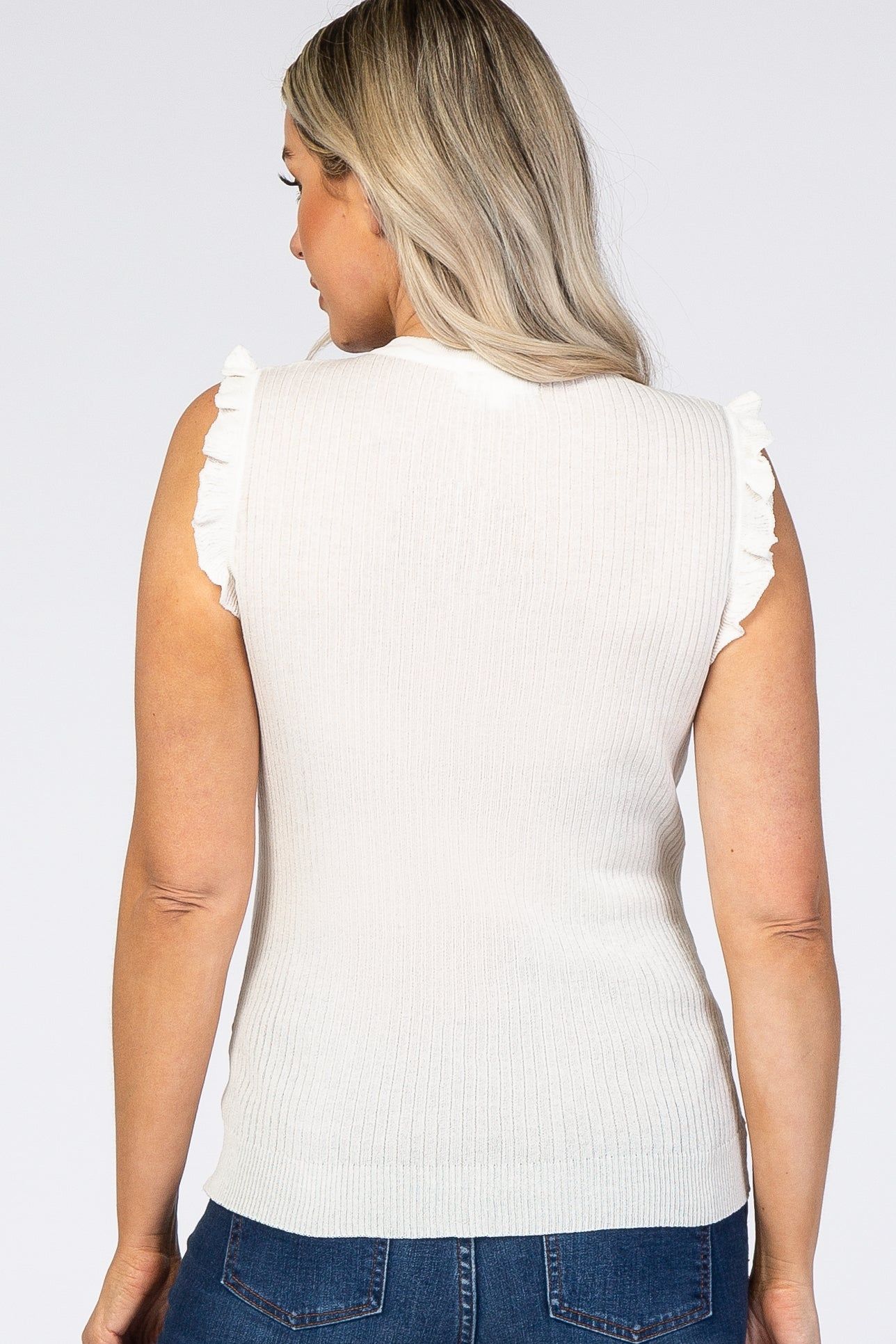 White Knit Ruffle Accent Maternity Tank Top sold by Pinkblush product image thumbnail 3