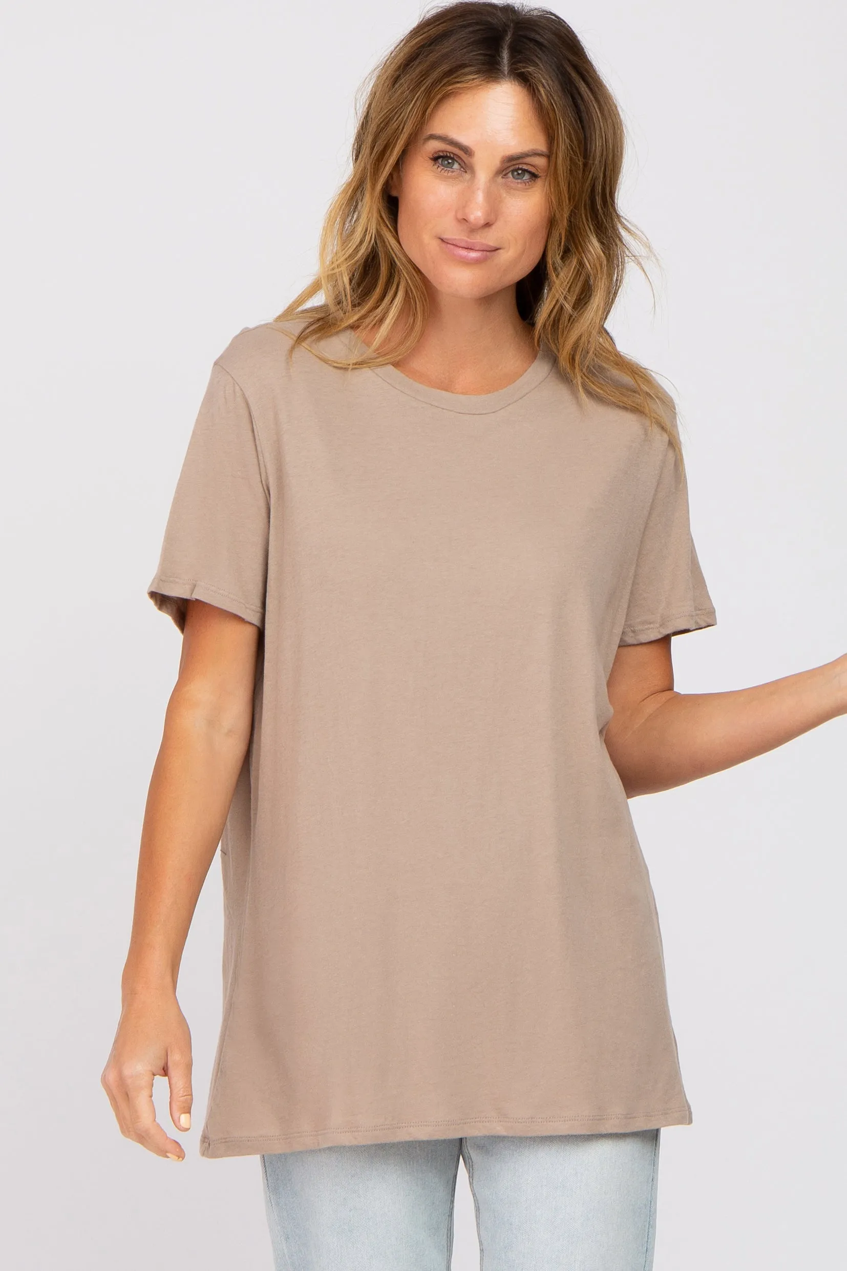 Mocha Oversized Short Sleeve Top sold by Pinkblush