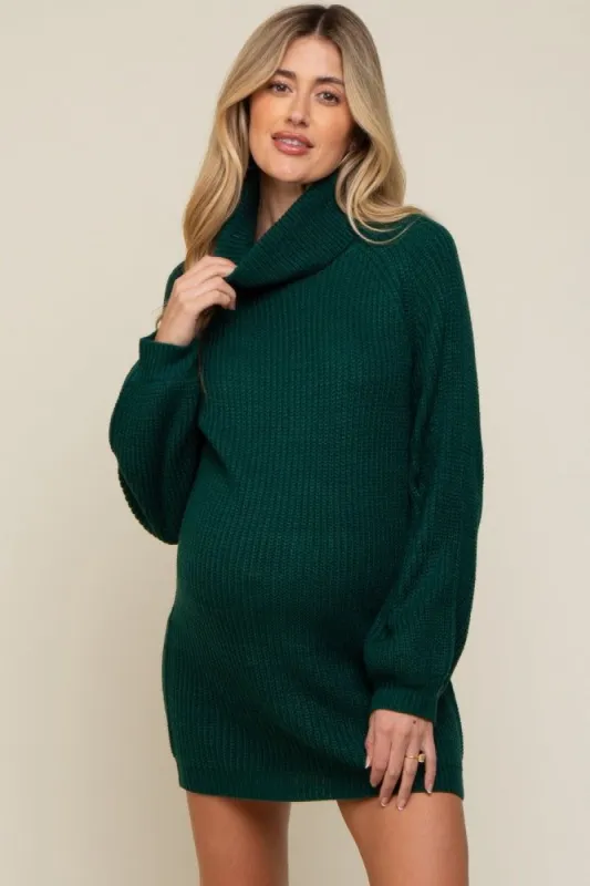 Forest Green Turtleneck Maternity Sweater Mini Dress sold by Pinkblush
