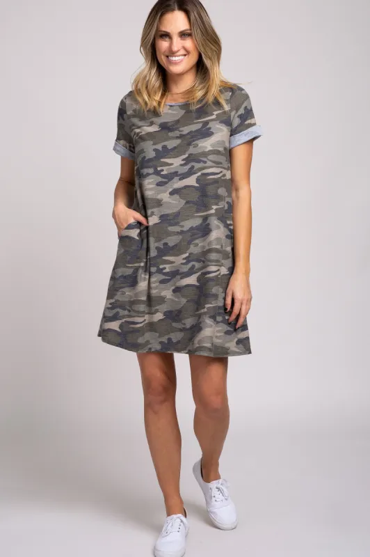 Olive Camo Cuff Sleeve Dress sold by Pinkblush