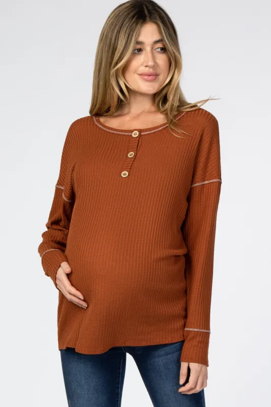 Rust Waffle Knit Long Sleeve Maternity Top sold by Pinkblush