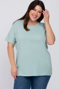 Light Olive Solid Short Sleeve Plus Maternity Top sold by Pinkblush