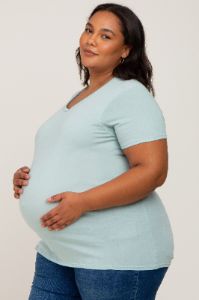 Light Olive Solid Short Sleeve Plus Maternity Top sold by Pinkblush