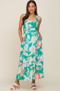 Green Floral Cutout Back Maternity Maxi Dress sold by Pinkblush