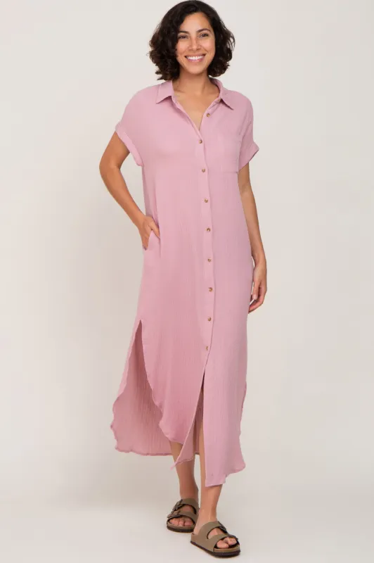 Light Pink Button Down Midi Dress sold by Pinkblush