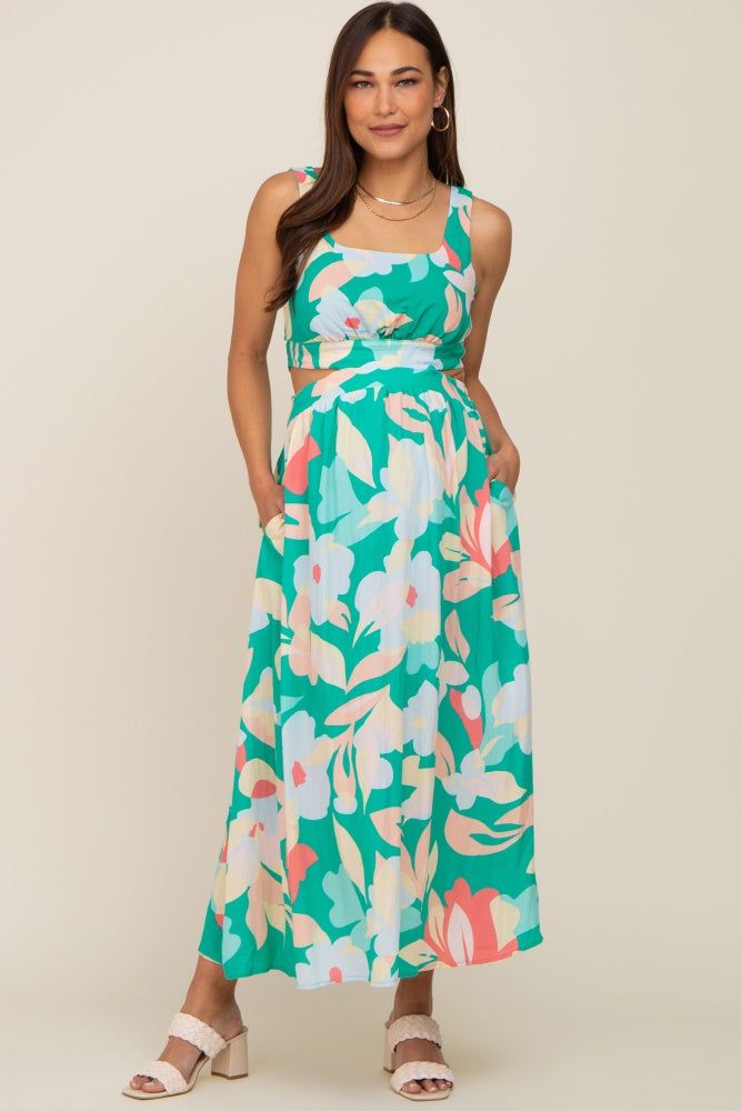 Green Floral Cutout Back Maternity Maxi Dress sold by Pinkblush product image thumbnail 4