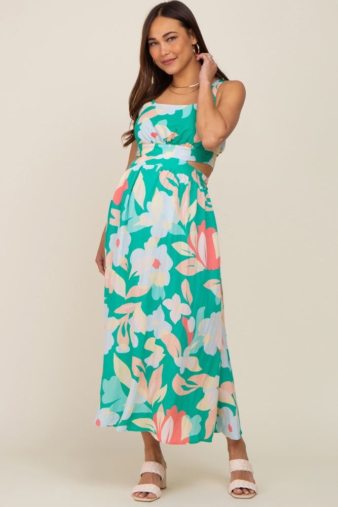 Green Floral Cutout Back Maternity Maxi Dress sold by Pinkblush