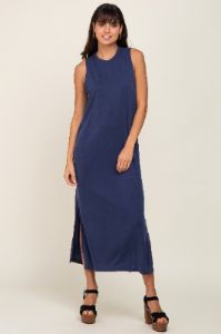Navy Soft Knit Sleeveless Maternity Midi Dress sold by Pinkblush