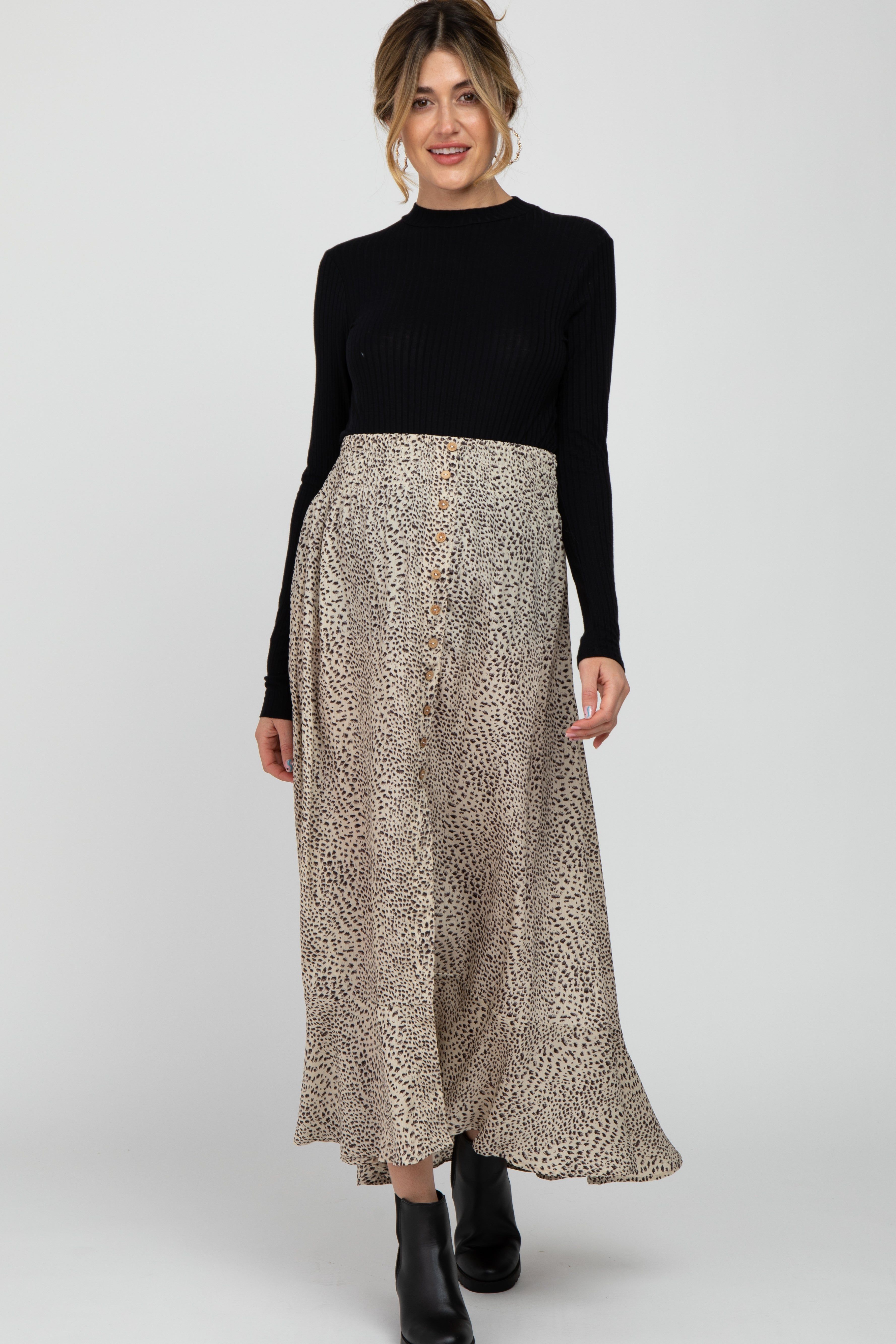 Ivory Animal Print Maternity Maxi Skirt sold by Pinkblush product image thumbnail 2