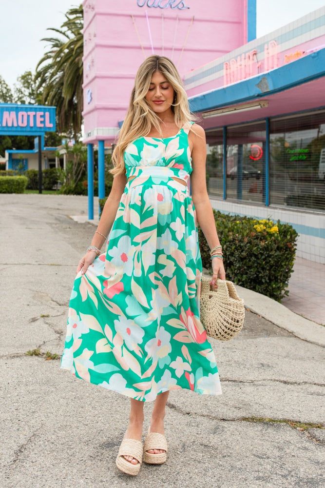 Green Floral Cutout Back Maternity Maxi Dress sold by Pinkblush product image thumbnail 5