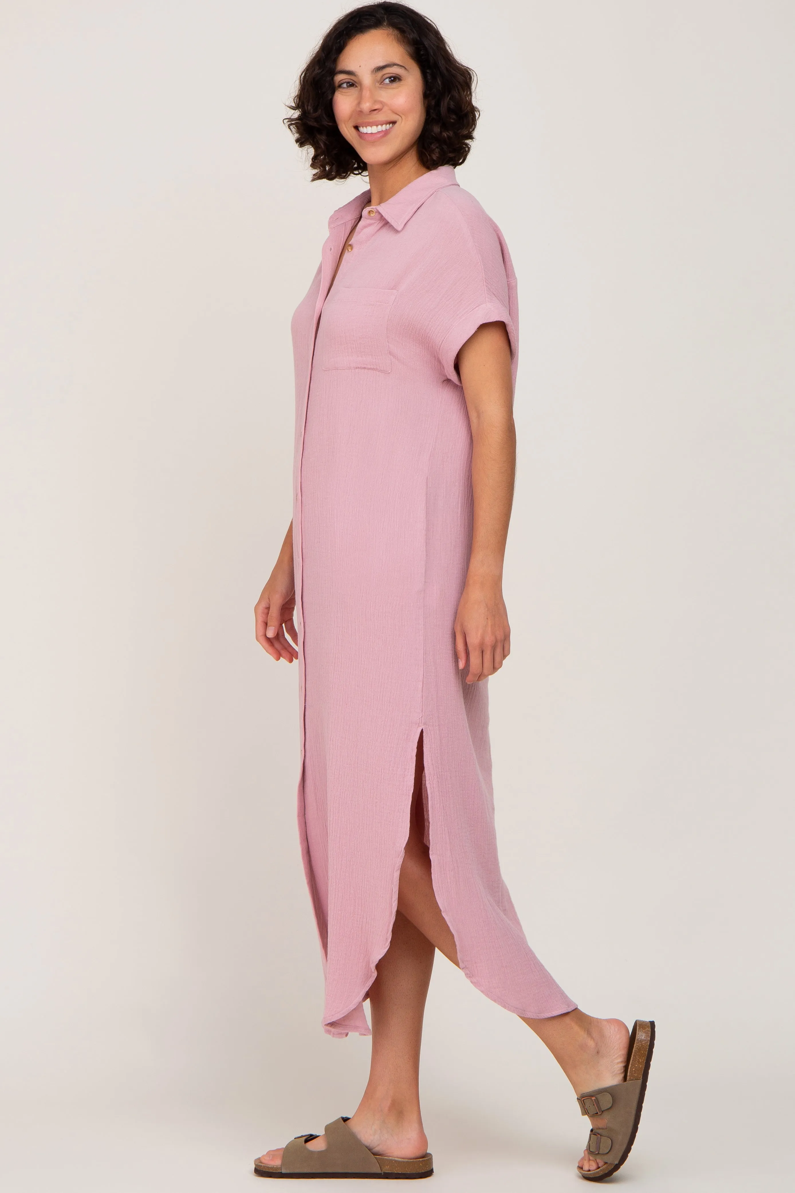 Light Pink Button Down Midi Dress sold by Pinkblush product image thumbnail 2