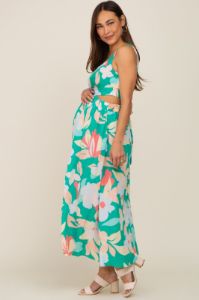 Green Floral Cutout Back Maternity Maxi Dress sold by Pinkblush