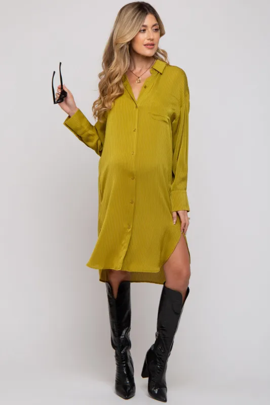 Lime Striped Maternity Shirt Dress sold by Pinkblush