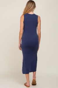 Navy Soft Knit Sleeveless Maternity Midi Dress sold by Pinkblush