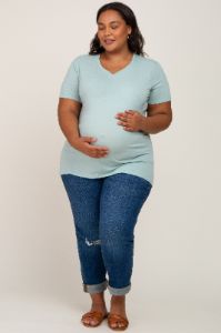 Light Olive Solid Short Sleeve Plus Maternity Top sold by Pinkblush
