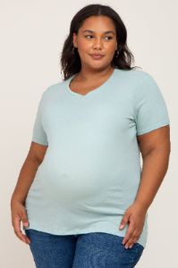 Light Olive Solid Short Sleeve Plus Maternity Top sold by Pinkblush