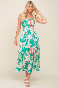 Green Floral Cutout Back Maternity Maxi Dress sold by Pinkblush