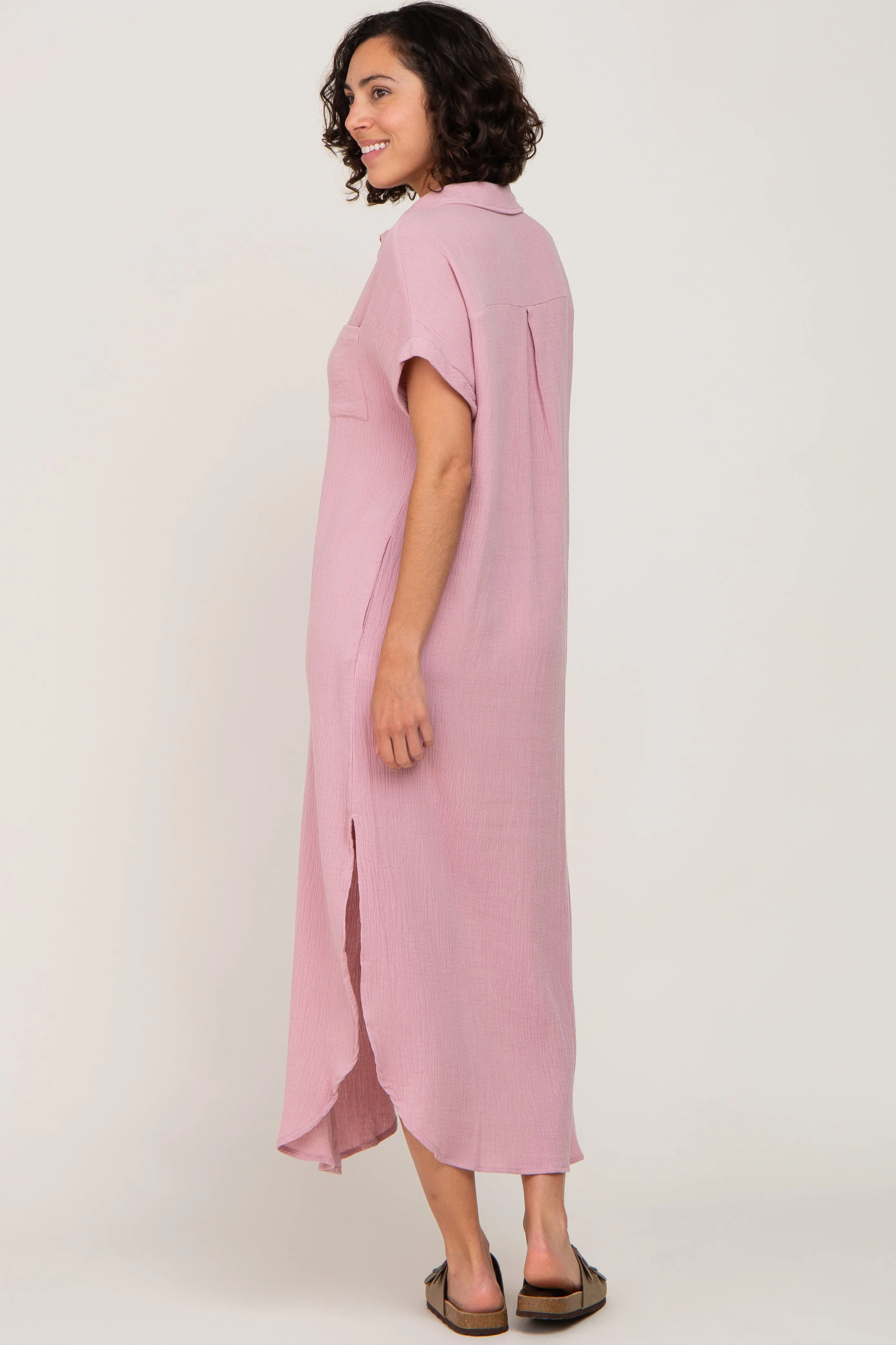 Light Pink Button Down Midi Dress sold by Pinkblush product image thumbnail 3