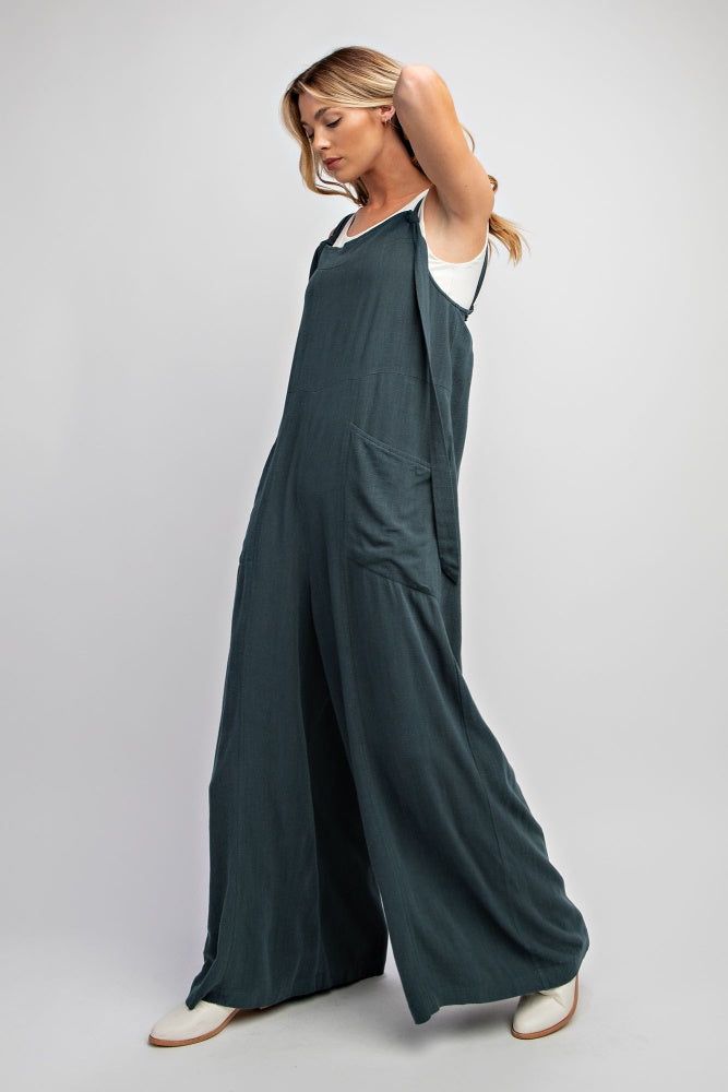 Teal Green Linen Wide Leg Jumpsuit Pants sold by Pinkblush product image thumbnail 2