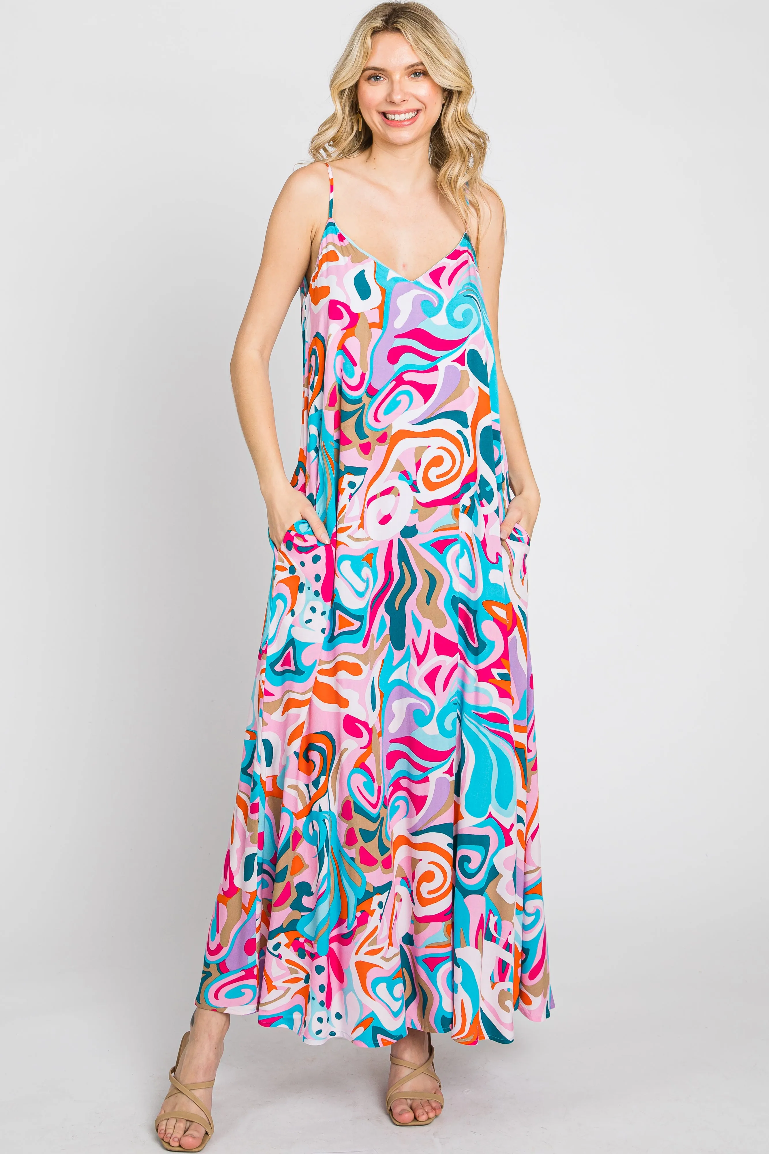 Multi-Color Sleeveless V-Neck Maxi Dress sold by Pinkblush product image thumbnail 3