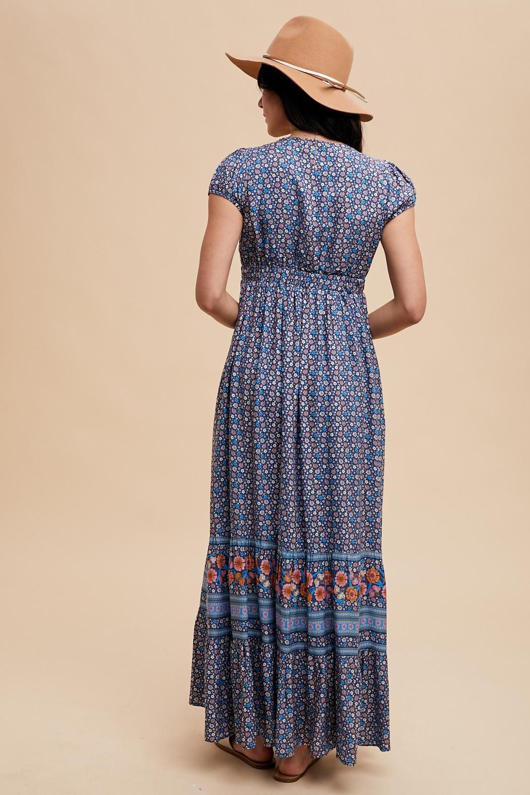 Navy Blue Border Print Ruffle Maxi Dress sold by Pinkblush product image thumbnail 4