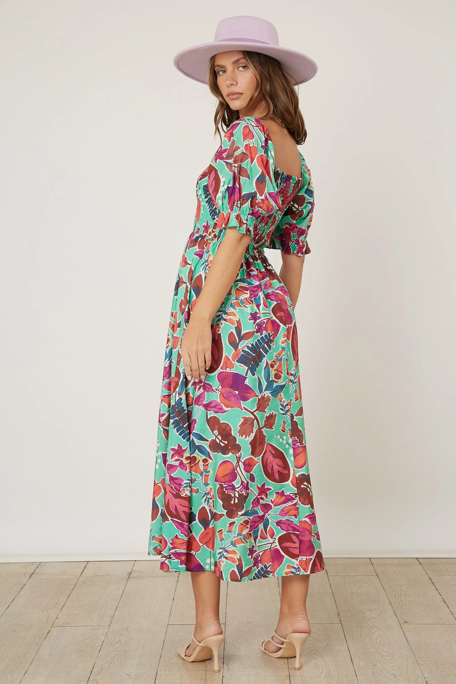 Mint Green Floral Puff Sleeve Maxi Dress sold by Pinkblush product image thumbnail 3