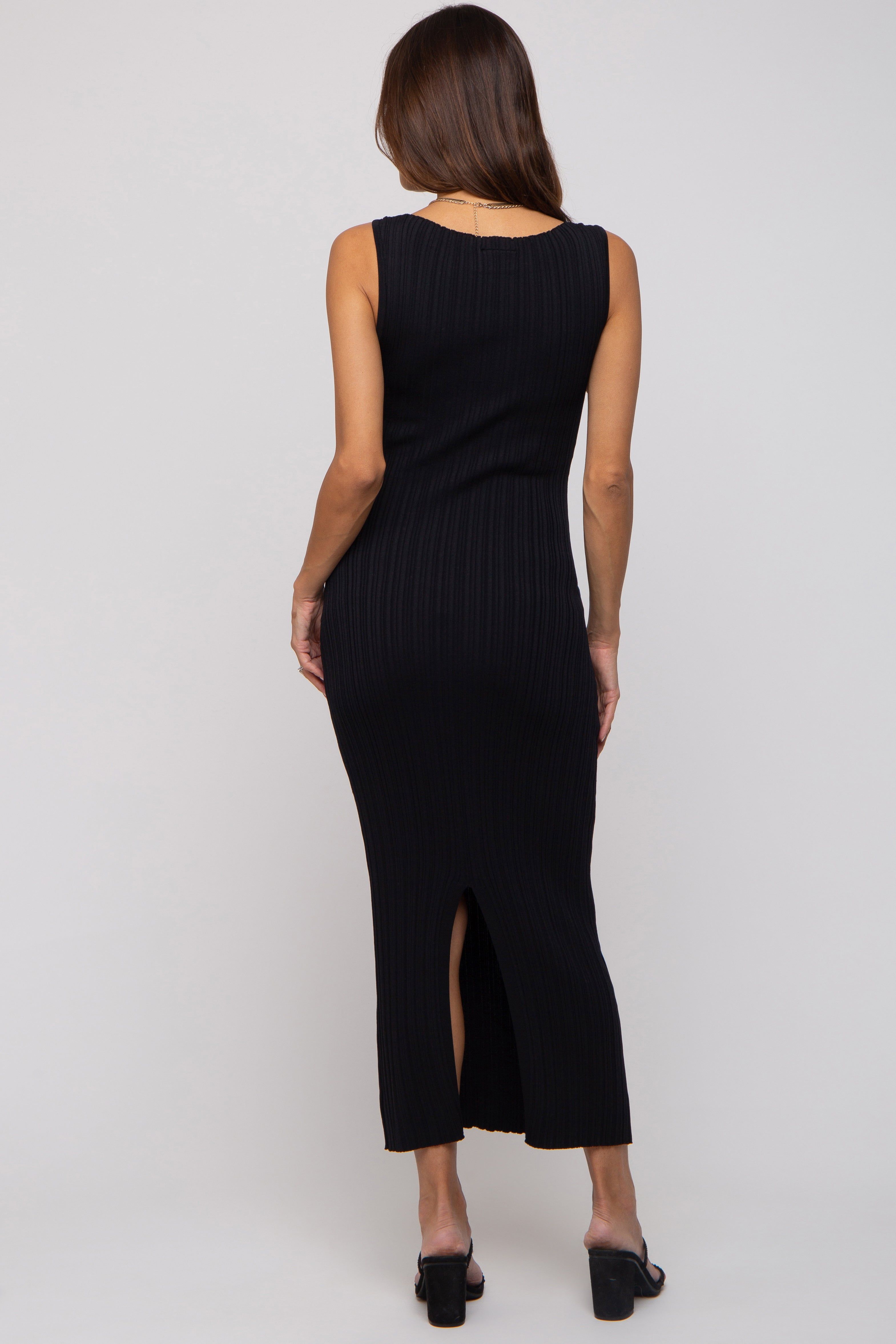 Black Sleeveless Ribbed Maternity Maxi Dress sold by Pinkblush product image thumbnail 5