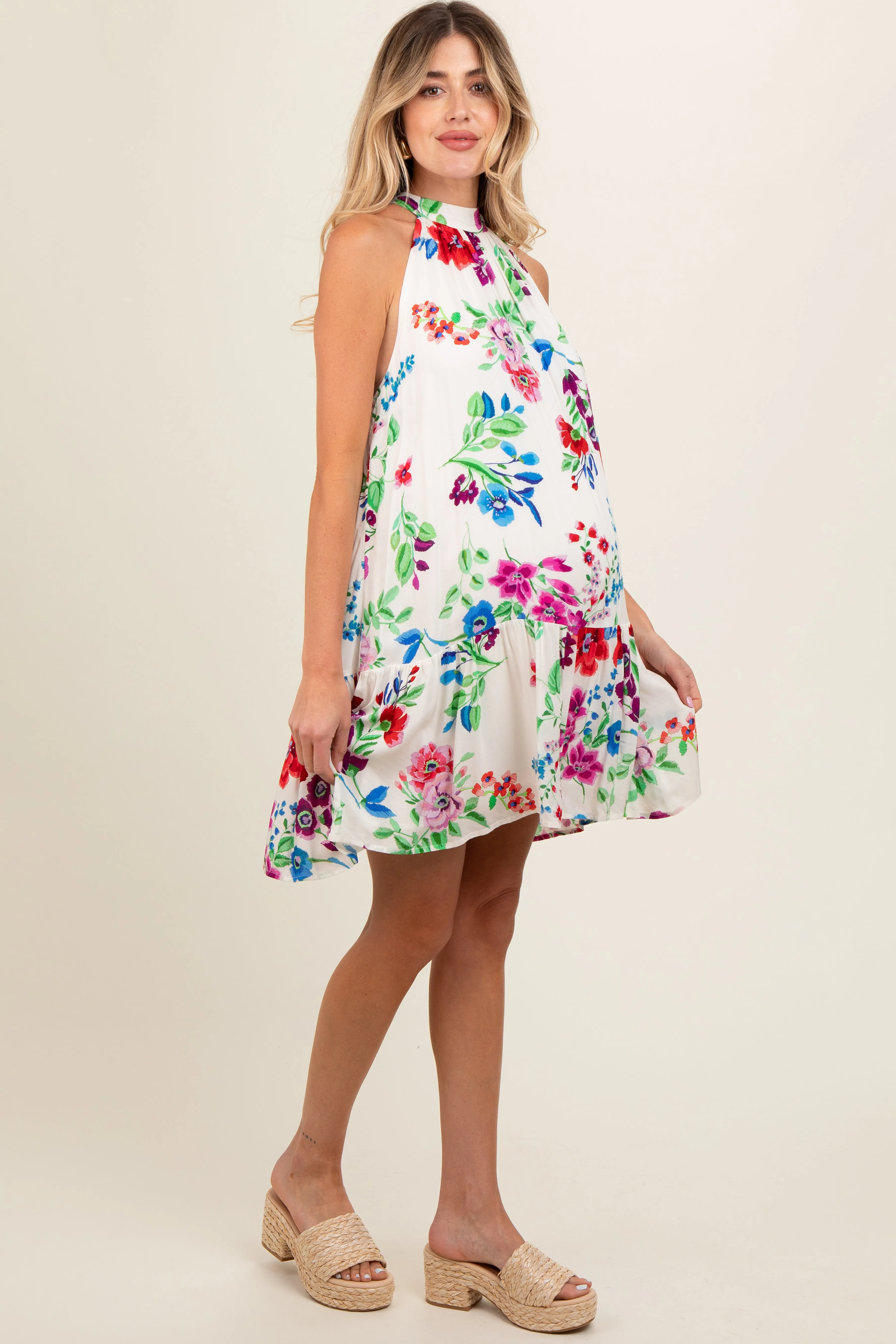 Multicolor Floral Back Cutout Maternity Mini Dress sold by Pinkblush product image thumbnail 3