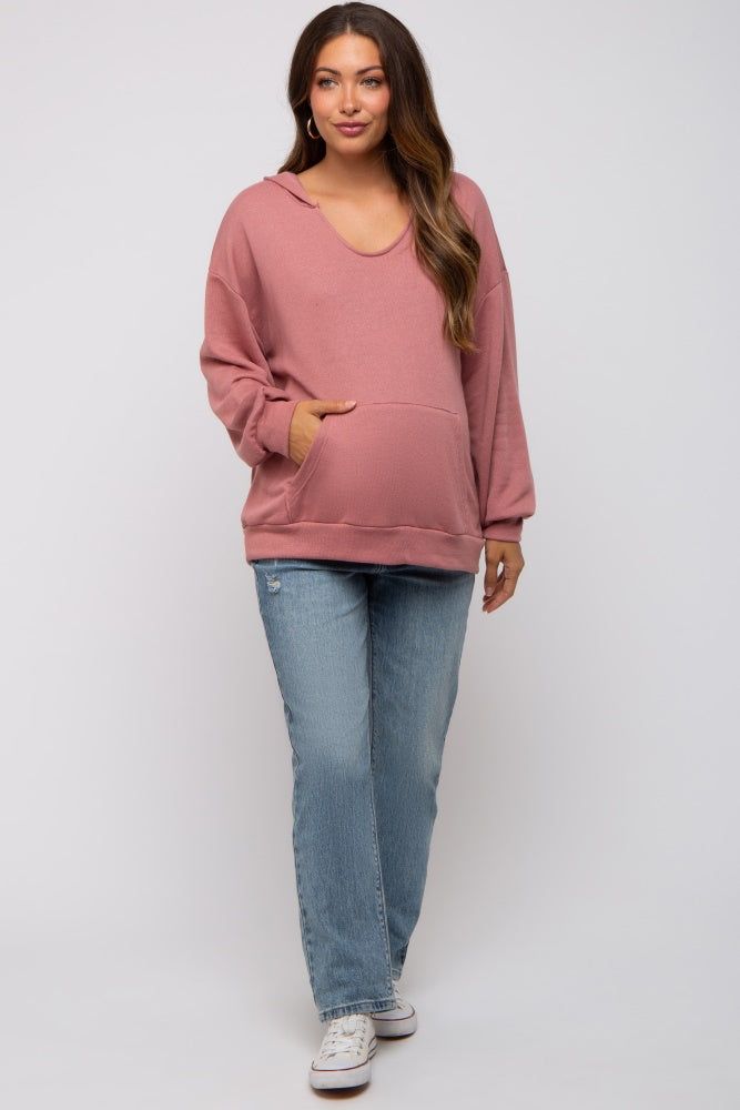 Mauve Front Pocket Maternity Hoodie sold by Pinkblush