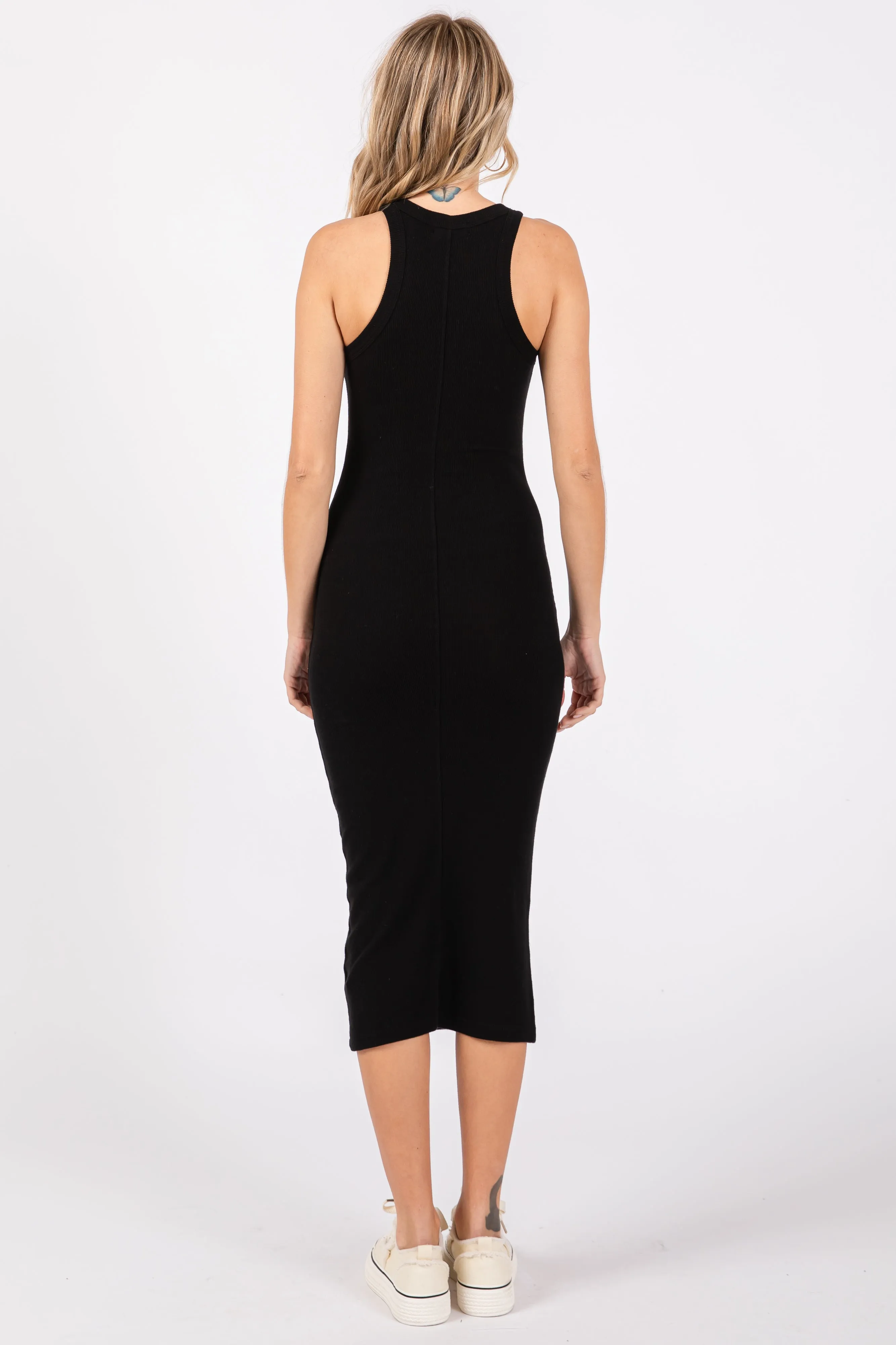 Black Sleeveless Ribbed Fitted Midi Dress sold by Pinkblush product image thumbnail 3