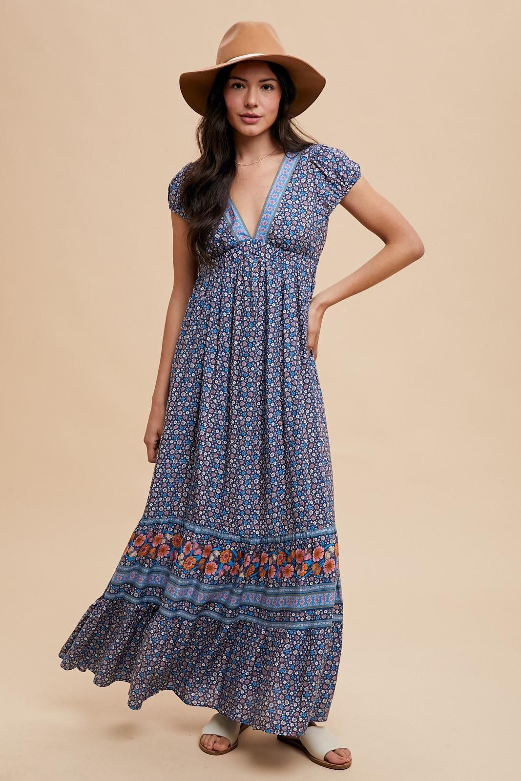 Navy Blue Border Print Ruffle Maxi Dress sold by Pinkblush product image thumbnail 2