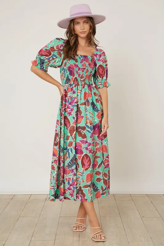 Mint Green Floral Puff Sleeve Maxi Dress made by Pinkblush