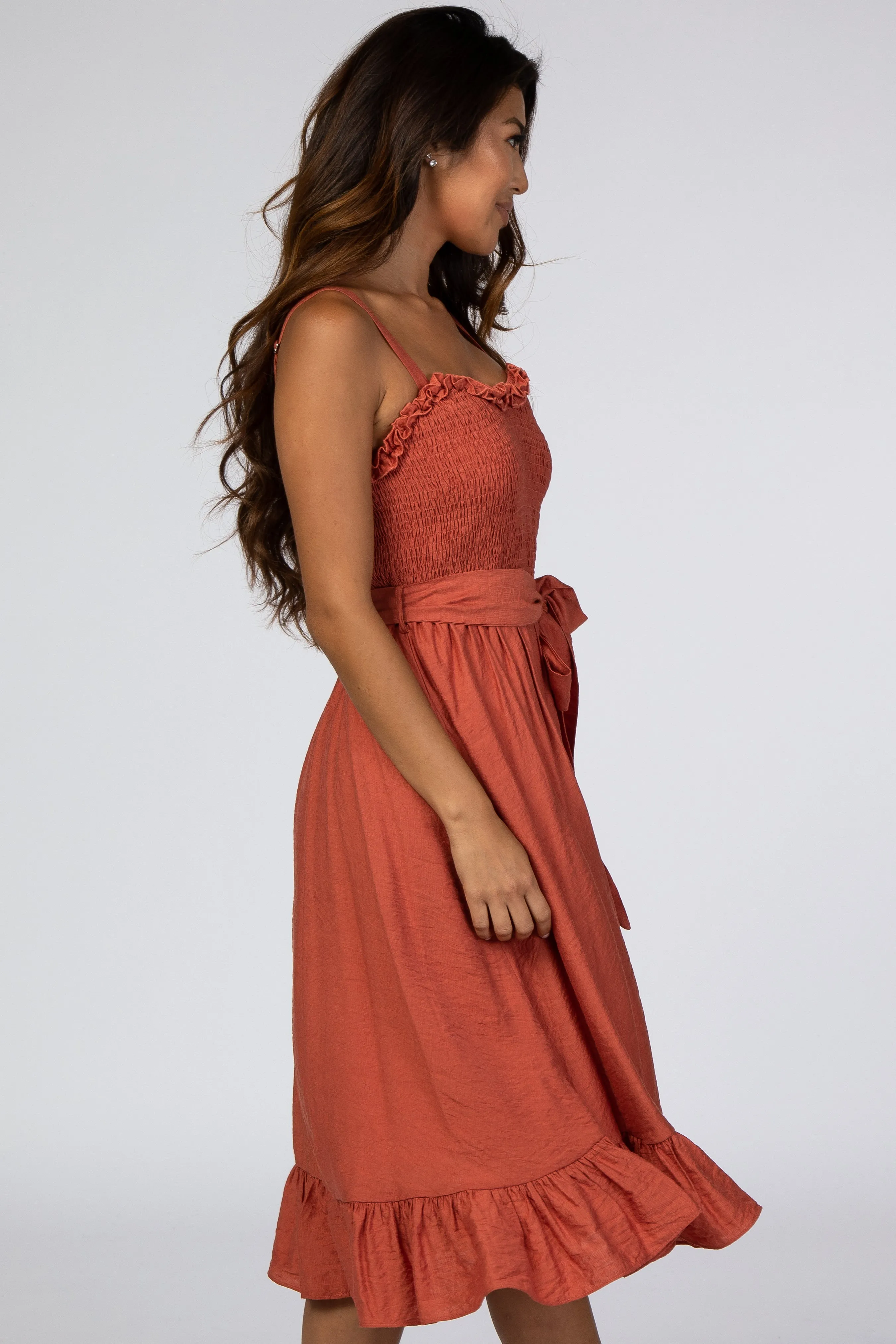 Rust Ruffle Smocked Dress sold by Pinkblush product image thumbnail 2