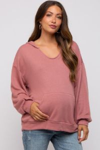 Mauve Front Pocket Maternity Hoodie sold by Pinkblush