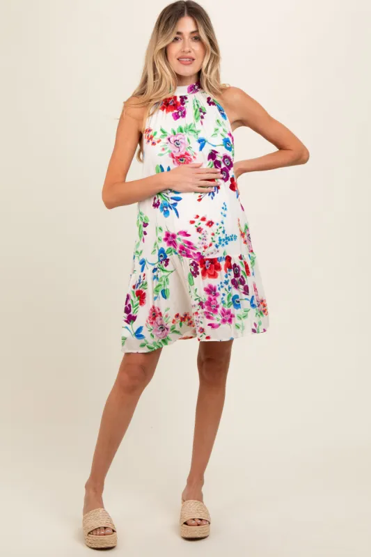 Multicolor Floral Back Cutout Maternity Mini Dress sold by Pinkblush