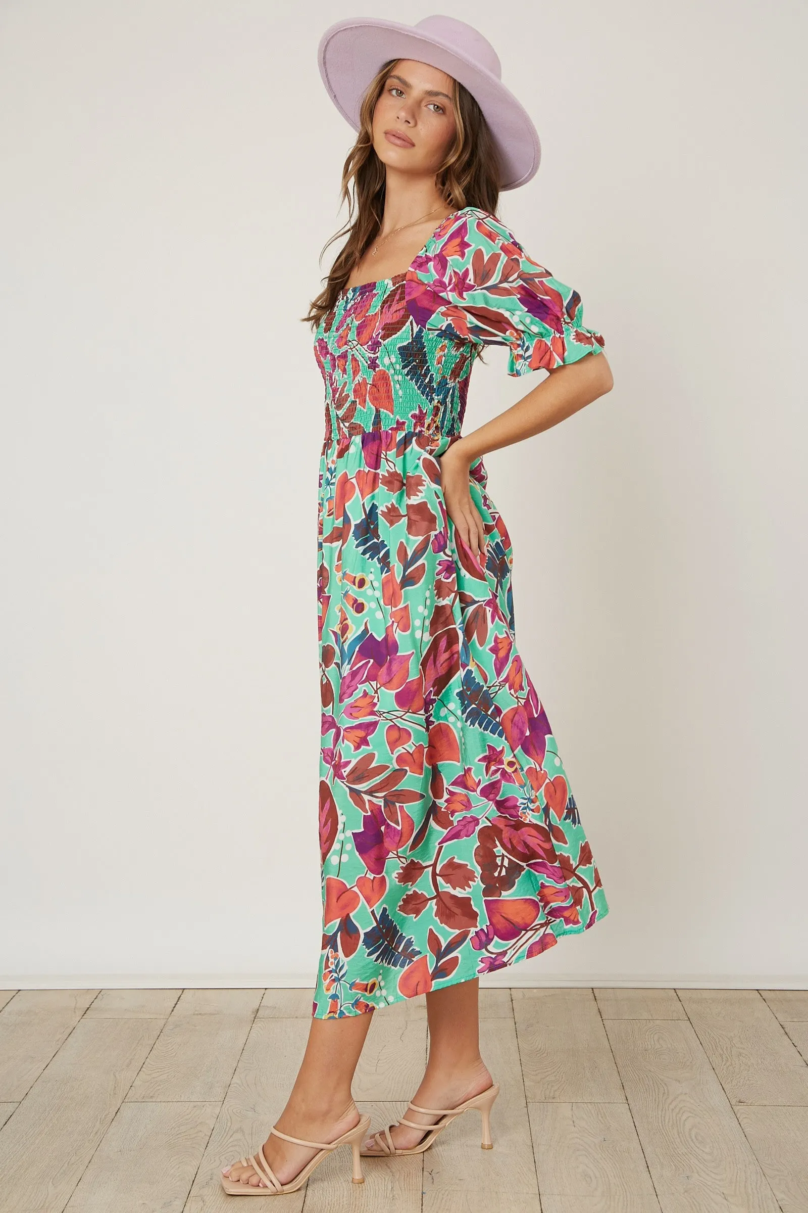 Mint Green Floral Puff Sleeve Maxi Dress sold by Pinkblush product image thumbnail 2