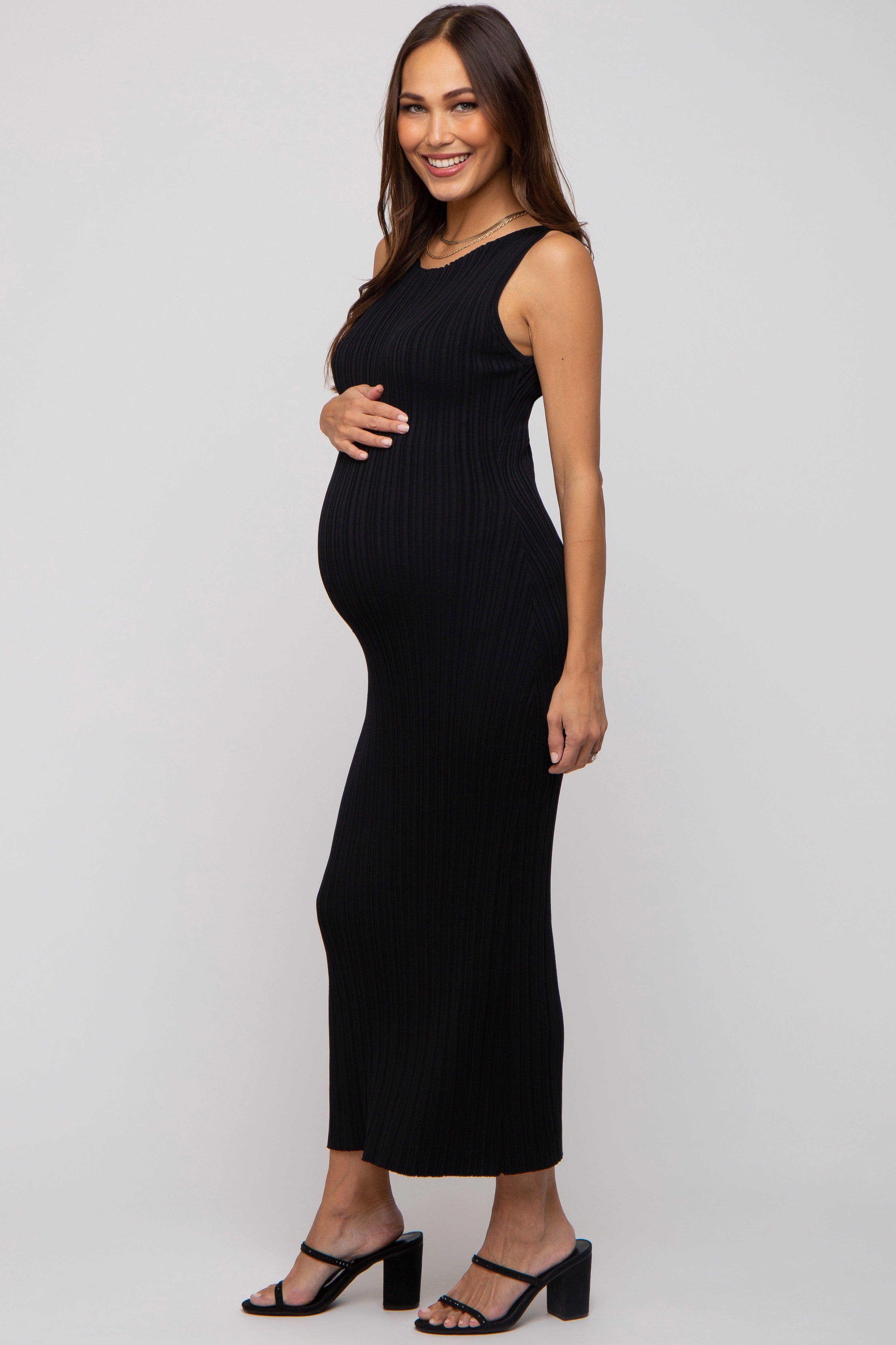 Black Sleeveless Ribbed Maternity Maxi Dress sold by Pinkblush product image thumbnail 4
