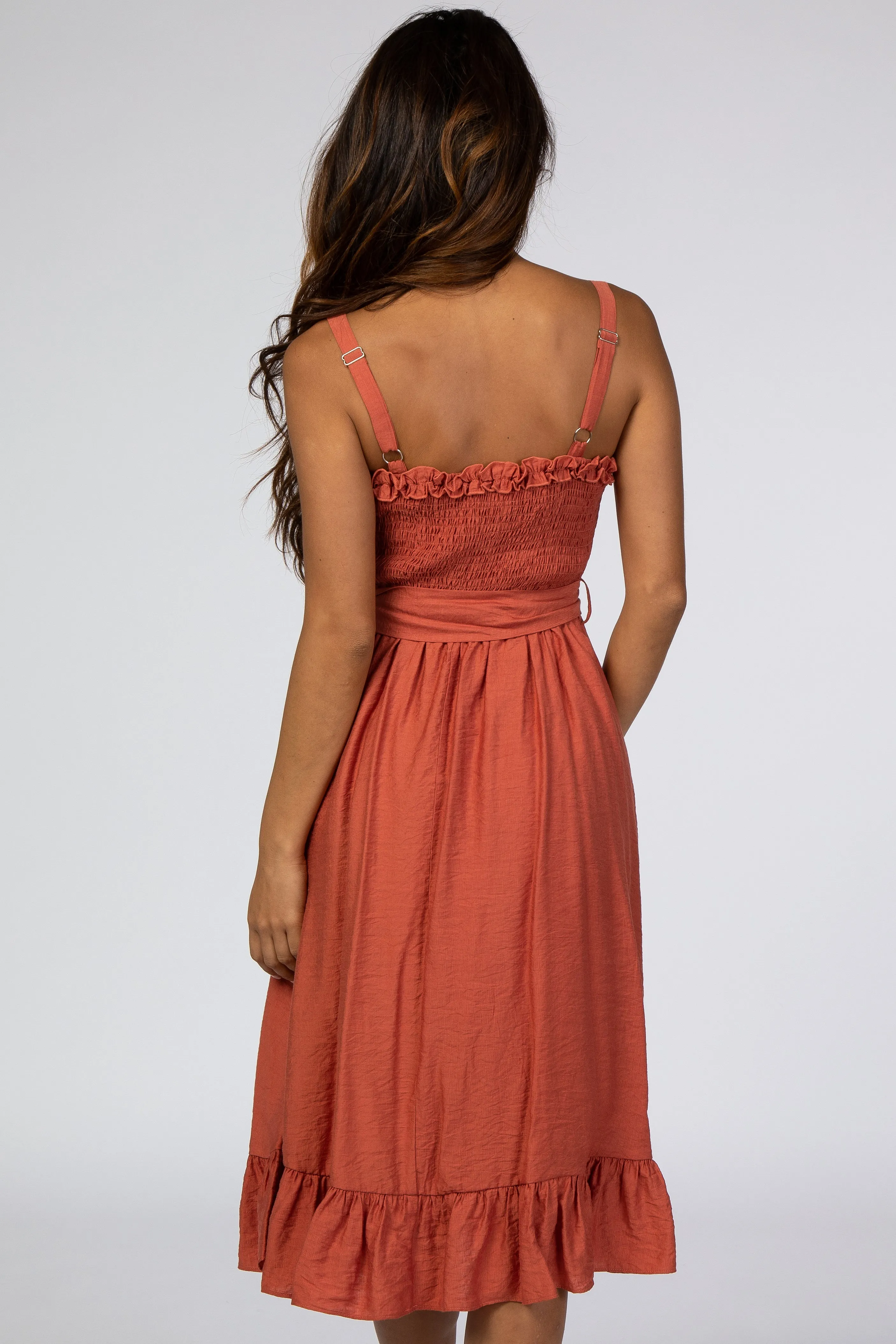 Rust Ruffle Smocked Dress sold by Pinkblush product image thumbnail 3