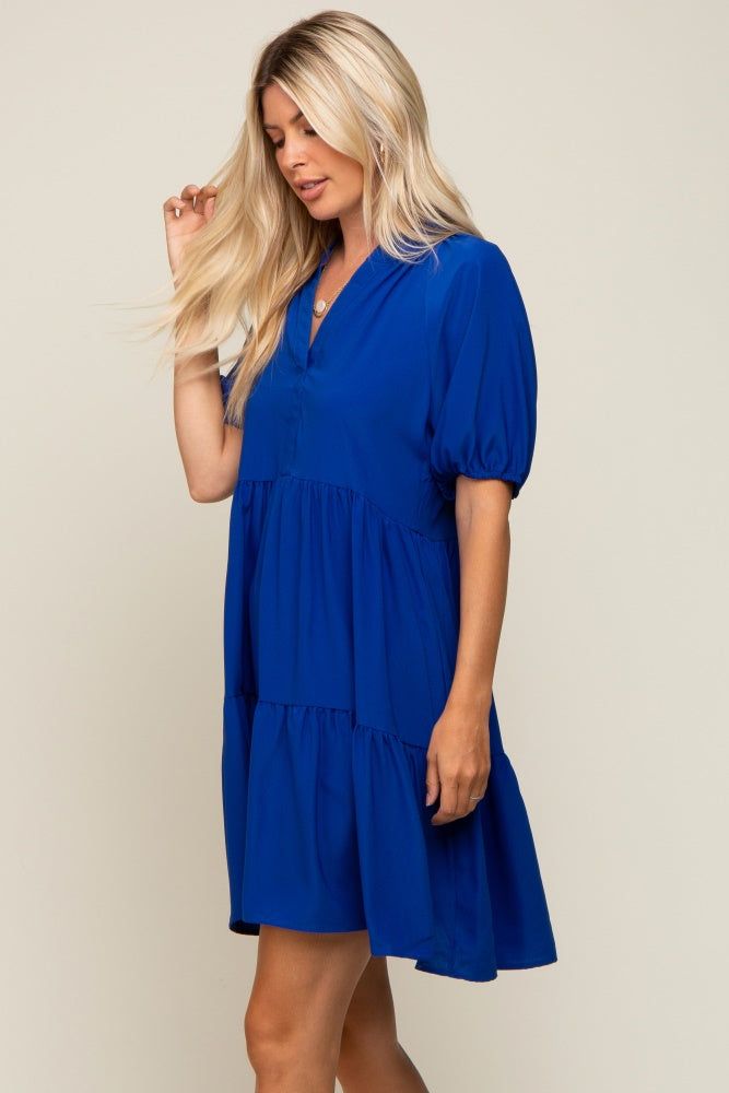 Royal Satin Ruffle V-Neck Short Sleeve Dress sold by Pinkblush product image thumbnail 2